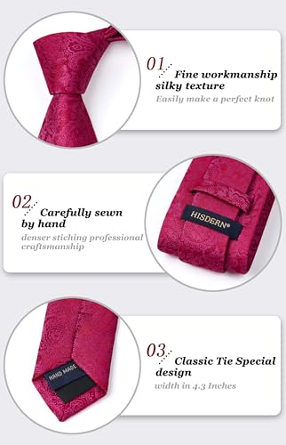 Image of HISDERN Mens Ties Solid Color Tie and Pocket Square Set Classic Woven Formal Neckties & Handkerchief Wedding Party