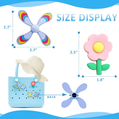 Accessories for Bogg Bag, Colorful Pinwheel and Flower for Bogg Bag Charms, Compatible with Women Rubber Beach Bag Tote Handbag Decoration（5 Pcs）2