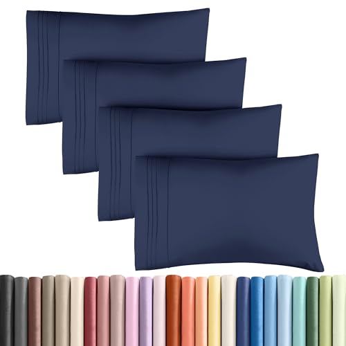 King Pillow Cases Set of 4 - Ultra Soft Hotel Quality Pillowcase Covers - Comfy, Cozy & Wrinkle Free - Shrinkage, Stain & Fade Resistant - Machine Washable Pillow Protectors - 4 Piece Set - Navy Blue