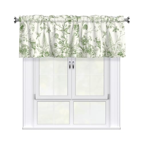Giwawa Cantonnière toile florale verte 54x18 po, fleurs oiseaux feuilles