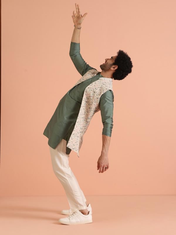 Kisah Cotton Blend Kurta Jacket Trouser Set For Men | Nehru Jacket Waistcoat Kurta Set With Trousers | Mens Ethnic Collections-Ka-0978-5569-T301-38-Multi