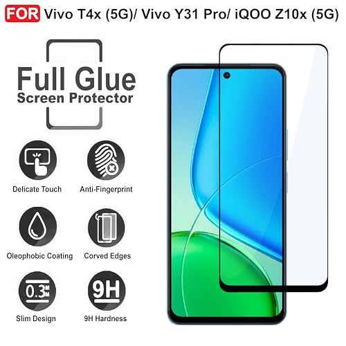 Image of CEDO Tempered Glass for Vivo T4x (5G) / Vivo Y31 Pro /iQOO Z10x (5G) | Screen Protector Full HD Quality Tempered Glass Anti-Scratch Edge to Edge Coverage with Easy Installation Kit (Black)