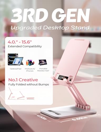 Image of LISEN Tablet Stand for iPad Stand Holder Desk, Foldable eBook Readers Desk Accessories Fits Kindle 4-15.9 inch Pink