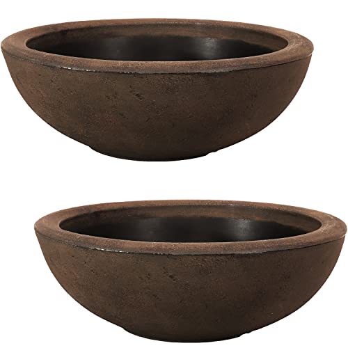 Sunnydaze Percival 20.75-Inch Indoor/Outdoor Double-Walled Polyresin Planter Bowl With Uv-Resistant Sable Finish - Set Of 2 #TOP1