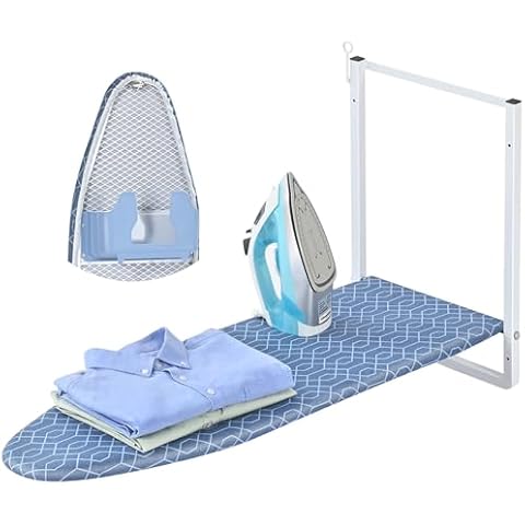 APEXCHASER Wall Mounted Ironing Board with Iron Holder, 36" X 12" Foldable Ironing Board for Small Spaces, Compact Mount Fold Down Iron Board, Removable Heat Resistant Cover Dark Blue Cover