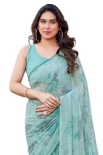 MIRCHI FASHION Women's Georgette Mix Floral and Leaf Printed Sare...