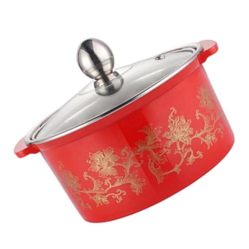 ULTECHNOVO Thickened Induction Hot Pot Non-Stick Cooking Pot for One Electric Mini Hotpot Lid Suitable for Induction Cookers Festive Red Color