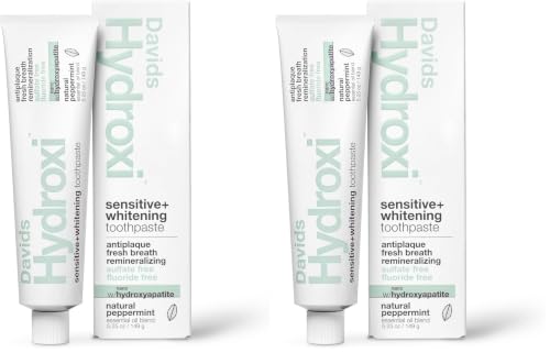 Image of Davids Hydroxi Fluoride Free Nano Hydroxyapatite Toothpaste for Remineralizing, Sensitive Support, Whitening, Antiplaque, SLS Free, Natural Peppermint, 5.25oz, Made in USA (Pack of 2)