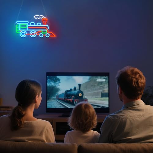 Image of Ammonite Steam Train Neon Sign, LED Neon Lights for Room Wall Table Decor Art, Home Party Birthday Holiday Train Gifts for Kids Teens Adults