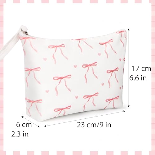 DDLP Pink Bow Makeup Bag for Women Preppy Pouch Travel Cosmetic Bag Coquette Makeup Bag Birthday Valentines Day Christmas Gifts for Bestie Mom Daughter Teen Girls (White)2