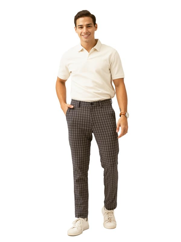 Image of The Pant Project Luxury PV Stretchable Casual Checks Pant for Men | Stylish Slim Fit Men's Wear Trousers for Office or Party