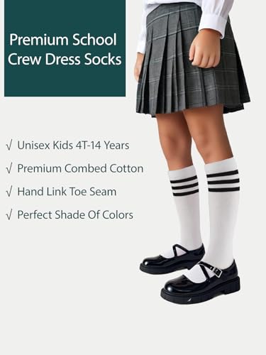 Image of COTTON DAY Kids Girls Unisex Knee High School Dress Socks Seamless Toe 3 Pack Black White Gray Navy Blue