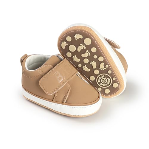 Image of HsdsBebe Baby Boys Girls Pu Leather Hard Bottom Walking Sneakers Toddler Rubber Sole First Walkers Infant Cartoon Slippers Crib Shoes