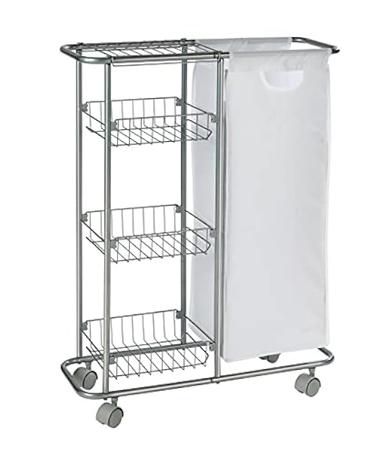 WENKO 3 Tier Rolling Cart with Removable Storage Bag, Utility Cart Made of Steel, Rolling Storage Cart in Grey, Bathroom, Kitchen Organizer, Capacity 7.4 Gal, 7.9 x 22.8 x 31.5 inch-m7RTN3Qa