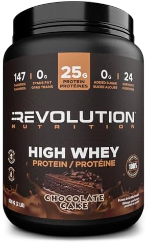 Revolution Nutrition, High Whey, Protein Powder, Whey Isolate, Superior Formula, Gluten Free, Lean Muscle Mass For Men & Women, 25g of Protein Per Scoop, 908 g, 24 Servings (Chocolate Cake, 2 Pound)