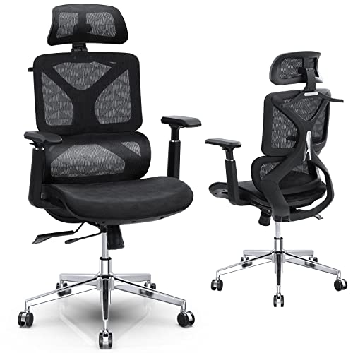 Memobarco Office Chair, Ergonomic Desk Chairs with Lumbar Support, 3D Adjustable Armrest, Headrest and Seat Depth, Executive Full Mesh Chairs for Business, Hotel, and Home Memobarco Office Chair, Ergonomic Desk Chairs with Lumbar Support, 3D Adjustable Armrest, Headrest and Seat Depth, Executive Full Mesh Chairs for Business, Hotel, and Home