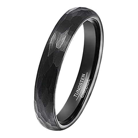 Phyonio 4mm Hammered Tungsten Carbide Ring Men's Black Wedding Ring Bands Size O Cover