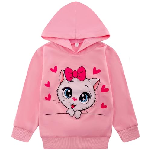 RETSUGO Girls Rainbow Unicorn Hoodie Sweaters Toddlers' Casual Butterfly Sweatshirts Crewneck Long Sleeve Pullover Tops 2-7T, C-cat, 4 Years