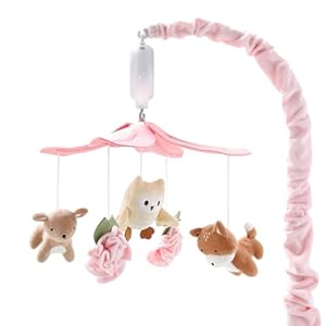 The Peanutshell Crib Mobile for Girls – Pink and White Musical Baby Crib Mobile with 12 Lullabies, Forest Baby Little Forest Nursery Decor