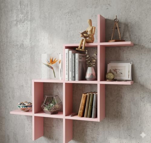 Image of Wooden Wall Shelves for Living Room, Kitchen, Hallway, Bedroom, and Bathroom; Wall Mounted Book Shelf; Wall Shelf for Photos and Decorations; Bend Shelve-Pink