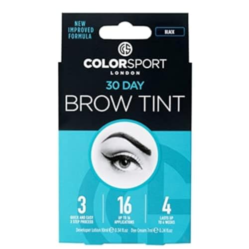 Colorsport London Teinture à sourcils 30 jours – Teinture semi-permanente végétalienne qui dure 30 jours, facile à utiliser avec applicateur de pinceau à sourcils, noir