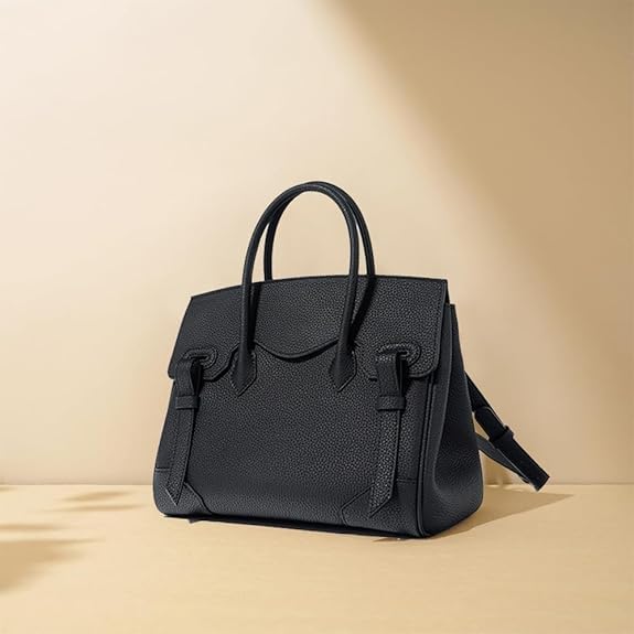 Image of JIUFENG Women's Top Handle Satchel With Detachable Strap,Lychee Pattern Genuine Leather Fashion Crossbody Slingbag
