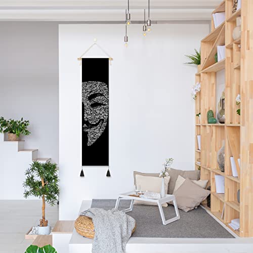 Hanging Halloween Poster Canvas Wall Art Painting For Anonymous Mask | The Alphabetical Face Elements Wall Tapestry With 2 Tassels And Wooden Hanging Rod Wall Decor Tapestry Decoration For Room Party #TOP4