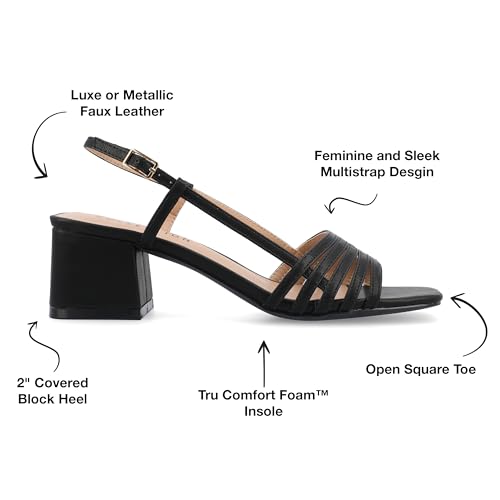 Journee Womens Strappy Buckle Sling Back Covered Block Heel Open Square Toe Shayana Comfort Foam Sandals Black, 7.5 by Journee Collection - Used condition - Image 3