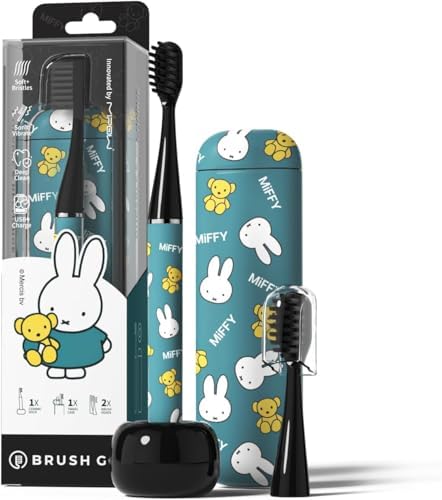 MIPOW Miffy BrushGo i4 Slim Electric Toothbrush Sonic Vibration Rechargeable Magnetic Travel Case & Ceramic Holder Dock 60Day Long Battery Soft Bristles 2Heads IPX7 Waterproof (Blue)