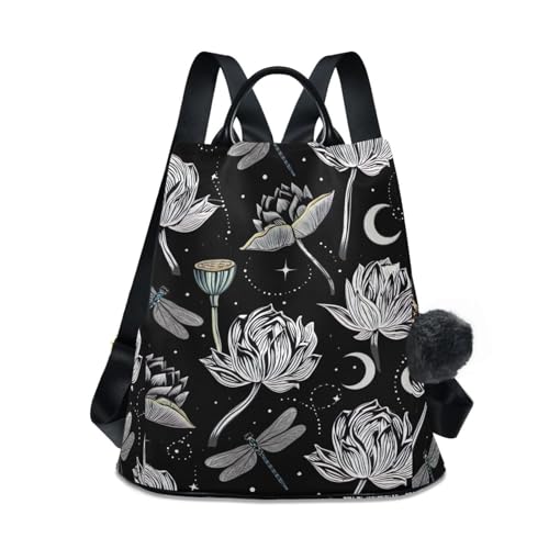 Sac à dos voyage et école motif floral libellules lotus blanc élégant pour femme