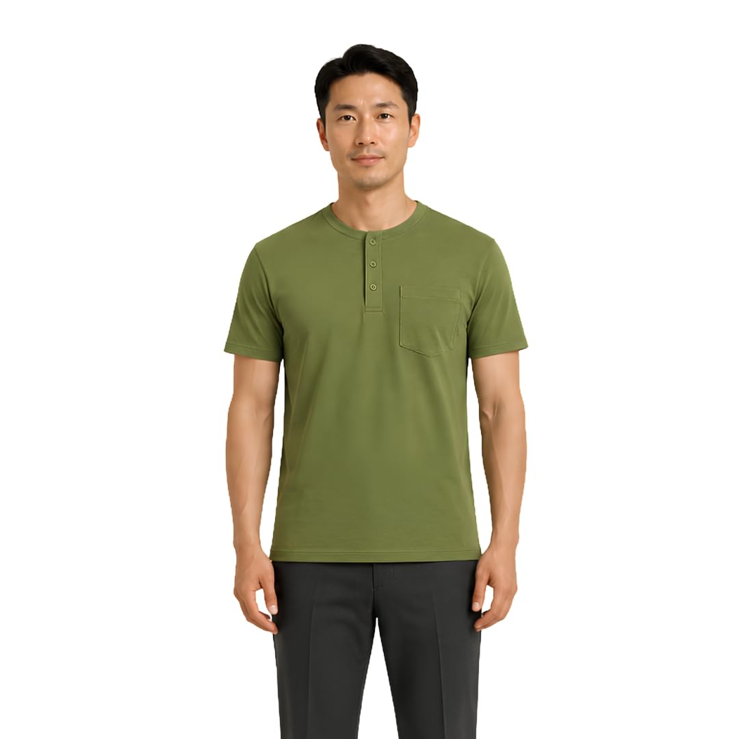 P3 Men's Coloured Henley T-Shirt | Pure Cotton | Half Sleeves | Regular FIT | Utility Front Pocket | Henley Collar-image-49