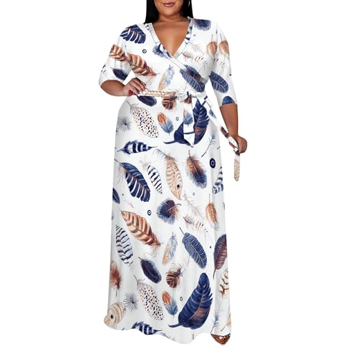 Image of SUZONANA Women's Plus Size Maxi Dresses Casual Loose Short Sleeve Long Maxi Dress with Belt Wedding