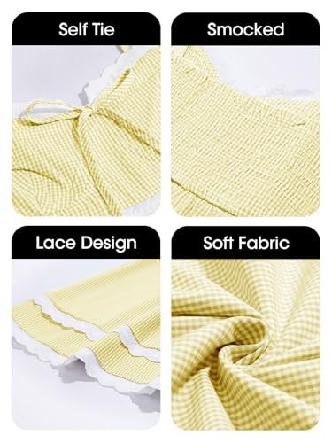 Image of Wenrine Womens Summer Mini Dress Spaghetti Strap Sweetheart Y2K Plaid Lace Trim Tiered Beach Sundress Dresses