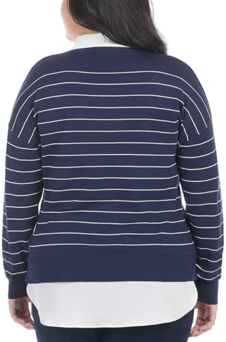Image of Hilary Radley Women's V-Neck Pullover 2-Fer Sweater (US, Alpha, Medium, Regular, Regular, Blue)