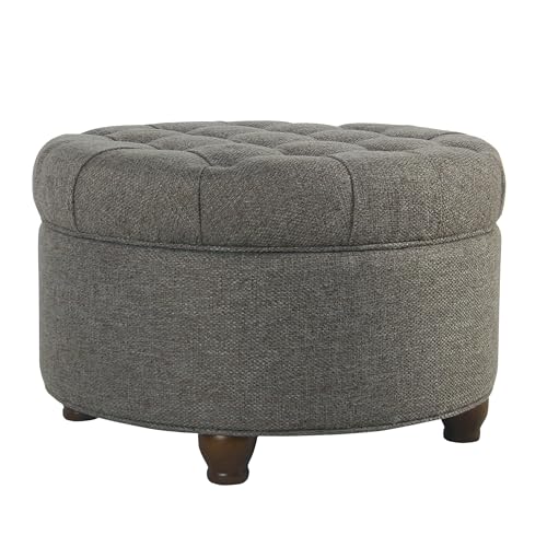 Image of HomePop 25 inch Button Tufted Round Storage Ottoman - Dark Gray