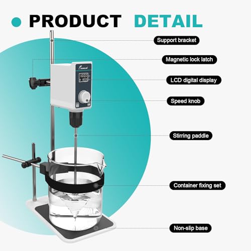 Joanlab JLOS-15S-SET Overhead Stirrer Set 20L 20000 Mpas Digital Overhead Mixer Lab Stirrer W/Stirring Rods 100-1500Rpm Timing 1Min-24H thumb #3