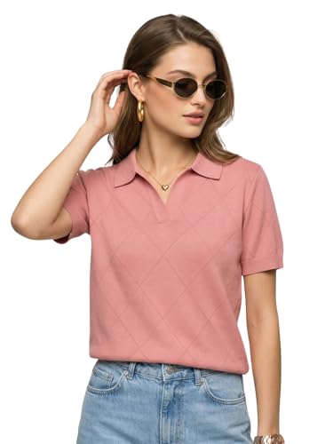 Image of JUNEBERRY Women's Flatknit Solid Half Sleeve Polo T-Shirt with Collared Neck, Casual Style for Office, Travel, (Sizes S to 2XL)