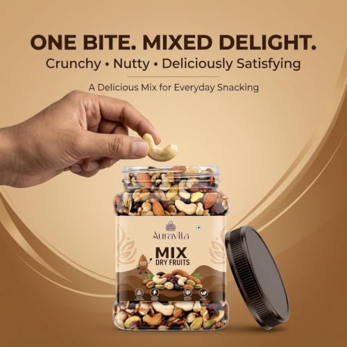 Image of Auravita Healthy Nutmix 500gm, Dried Almonds, Black Raisins, Cashewnuts, Cranberries, Green Raisins & Many More.(Pack of 1)