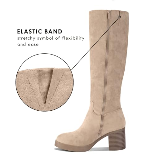 Image of Shoe'N Tale Platform Knee High Boots for Women Block Chunky Heel Round Toe Side Zipper Tall Boots