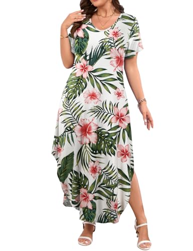 Image of JollieLovin Womens Plus Size Casual Summer Maxi Long Dress Short Sleeve T-Shirt Loose Sun Dress(L-5X)
