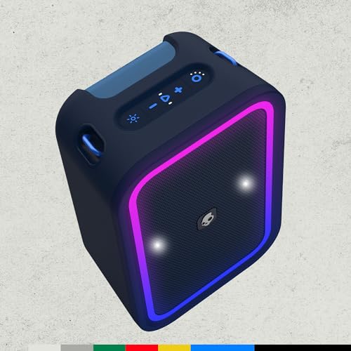 Image of Skullcandy Stomp Bluetooth Speaker - IPX7 Waterproof Wireless Portable Speaker, with LED Lightshow & Strobe Modes, 12 Hour Battery, Multi-Link, & USB-C & USB-A Output Charging (Stomp, Navy)