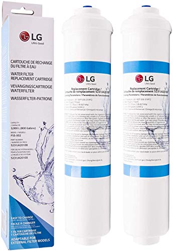 LG 5231JA2010B - 2x Cartuchos de filtro de agua de repuesto para frigoríficos y neveras, conexión Push-Fit