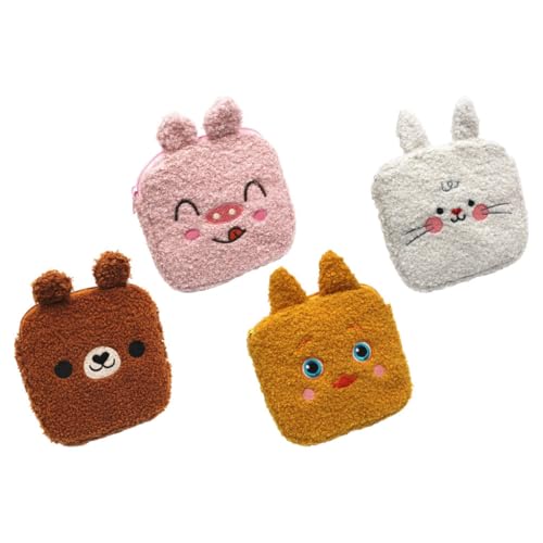 Beaupretty Bolsa para Compresas Sanitarias de Peluche Cremallera Set de 4 Piezas Adorables y Portátiles Tamaño Compacto Colores Surtidos Adecuado para Almacenamiento Diario y Viaje