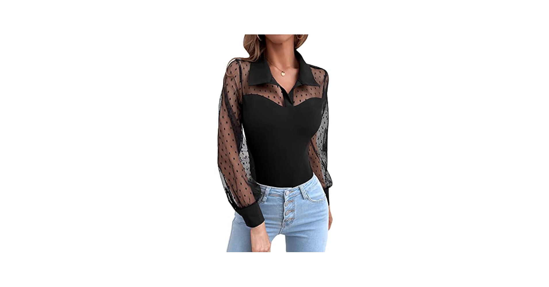 Amazon.com: WDIRARA Women's Polka Dots Sheer Mesh Long