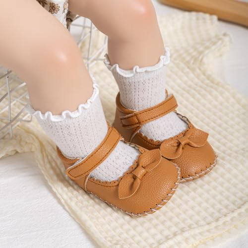 Image of Meckior Infant Baby Girl Sandals Soft Non-Slip Rubber Sole Handmade Princess Wedding Dress Shoes Toddler First Walkers