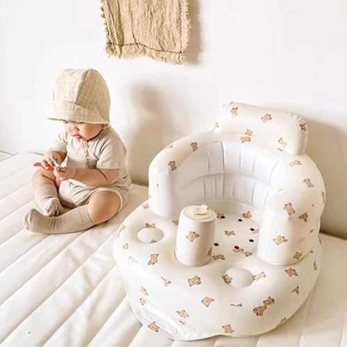 Image of Inflatable Baby Support Seat | 100% Safe Blow Up Chair with Built-in Air Pump | Blow Up Babies Chair for Sitting,Home, Travel,Feeding & Playtime | Bear for 3-36 Months