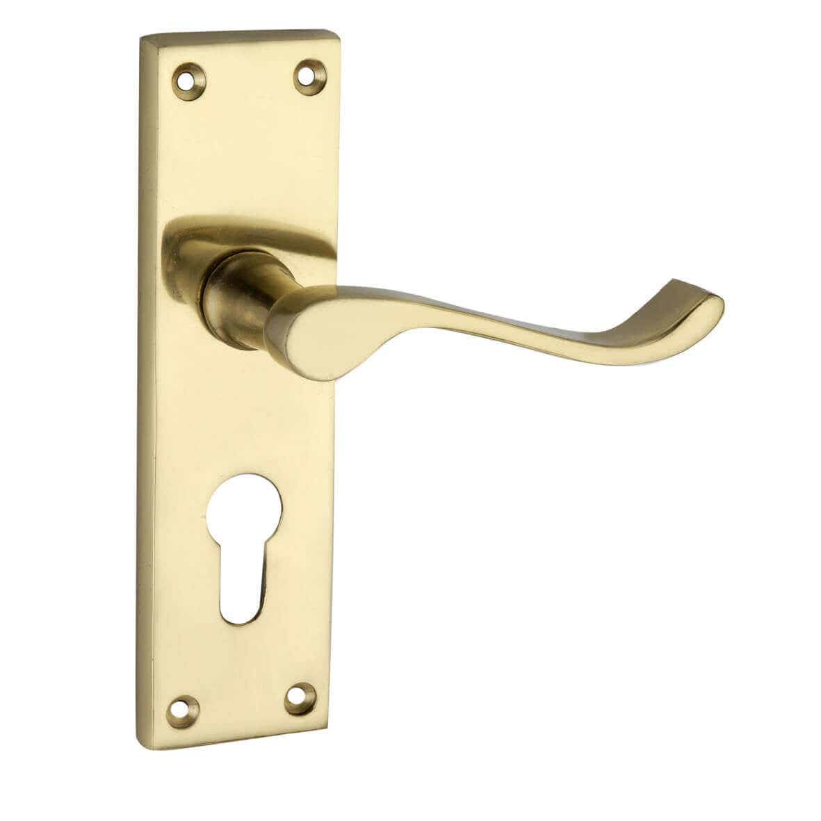 Designer Levers - Victorian Scroll Lever Door Handles - Polished Brass - 1 Pair - Euro - Locking Door Handle