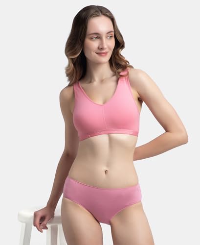 Image of Jockey ES04 Women's Wirefree Padded Super Combed Cotton Elastane Stretch Full Coverage Sleep Bra with Removable Pads and Ultrasoft Underband