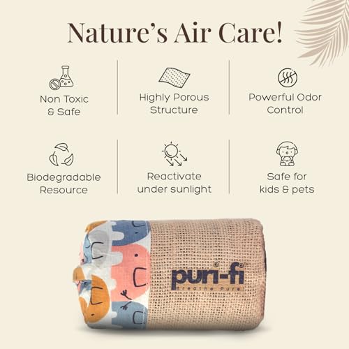 Image of Activated Charcoal Air Purifier, Non-Electric, Coconut Shell Charcoal, Odor & Moisture Absorber, Air Freshener for Home, Car, Reusable & Long-Lasting, 250 Gm (Elephant Parade)