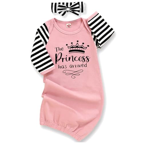Image of AMAWMW Newborn Baby Girl Little Sister Sleeper Gown Stripe Long Sleeve Nightgown Pajamas Gifts Stuff Essential Outfit